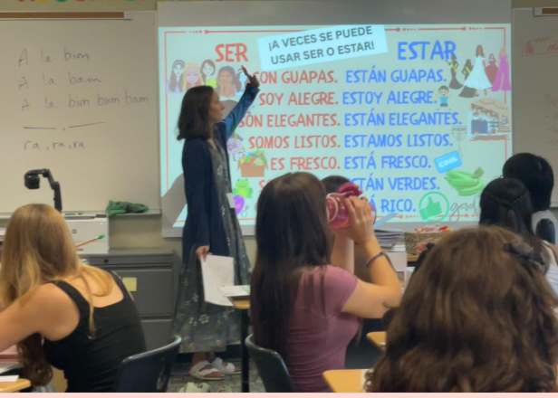 Annie Yousey engages students in Spanish class, beginning her first year at CHS.
