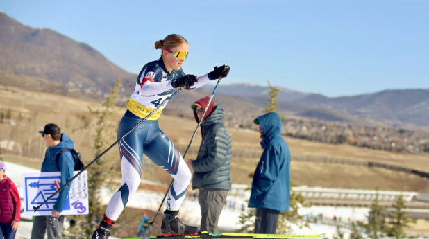 Annika soars across the snow, leaving her competitors in her flakes.
