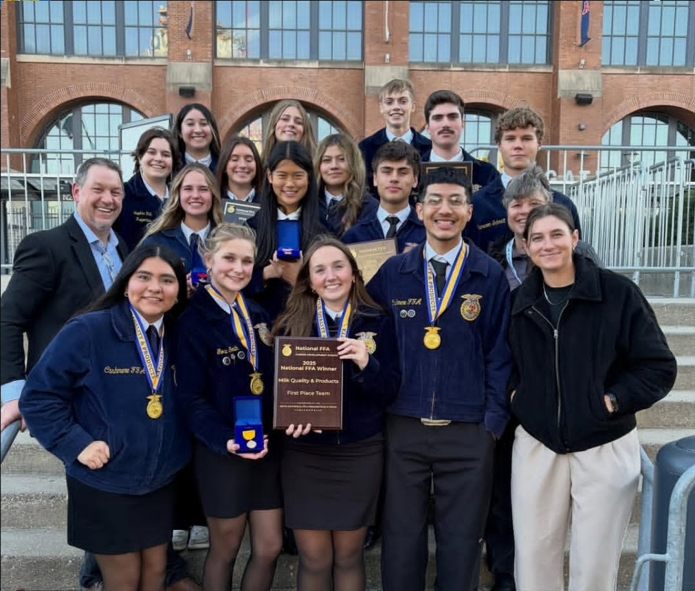 FFA members after competing in the National Competition holding their awards.