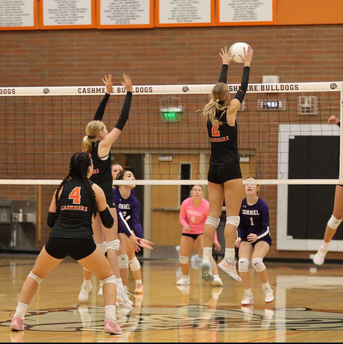 Two-time SCAC player of the year Macie Smart blocks the ball as she leads her team to the district championship.