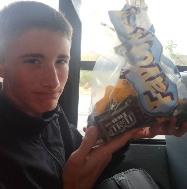 Oscar Green holds his prized bag of fun-sized candy.
